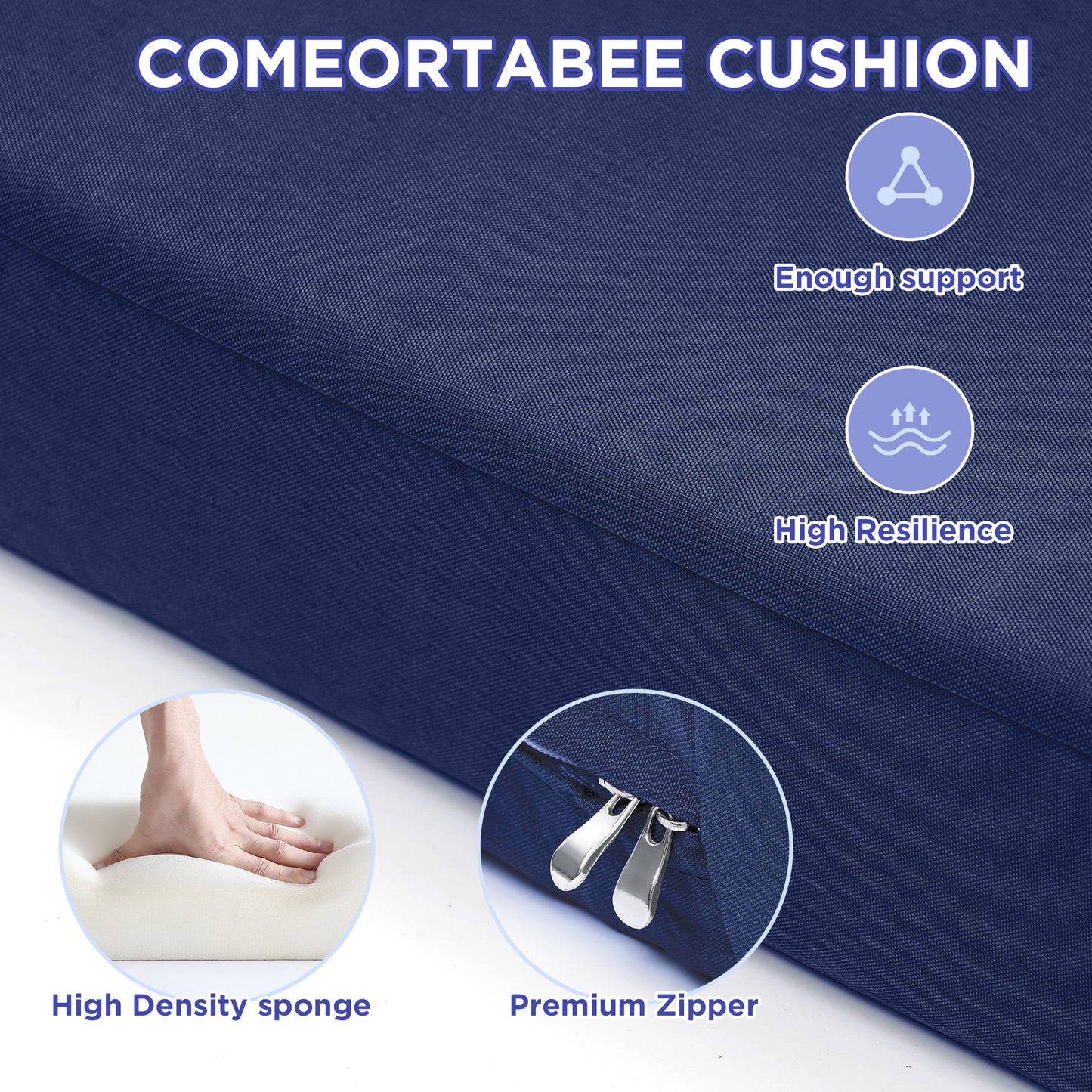 LCGOD Outdoor Chaise Lounge Cushions, 72x21x3 inch Patio Recliner Chair Cushion with Ties, High-Density Foam Chair Cushion for Outdoor Furniture, Dark Blue