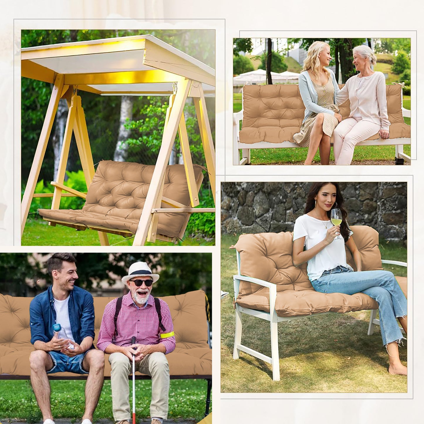 LCGOD Patio Bench Cushion, for Outdoor Swing Chair, Waterproof & Fade Resistant, 60x40x4 in, Coffee