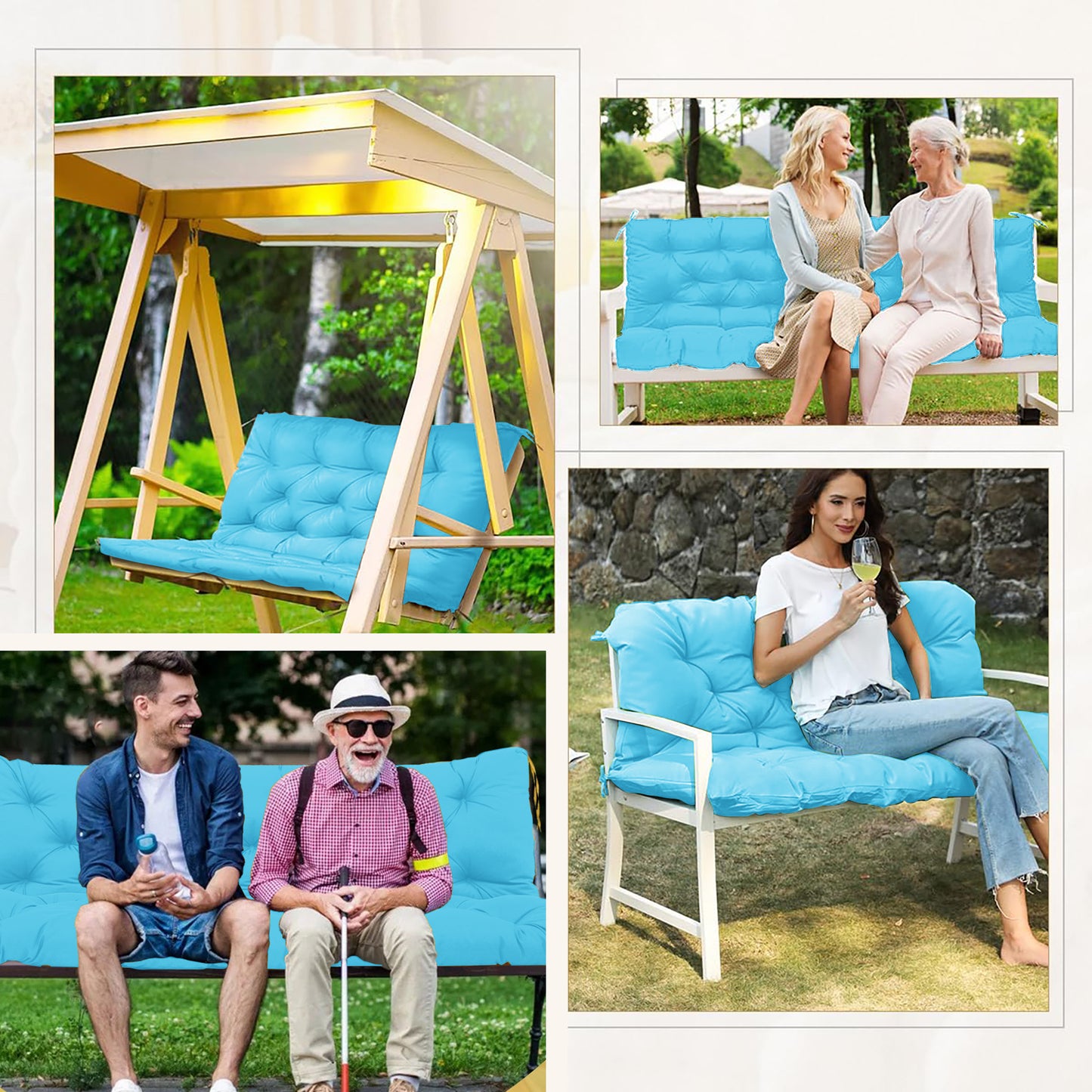 LCGOD Patio Bench Cushion, for Outdoor Swing Chair, Waterproof & Fade Resistant, 60x40x4 in, Blue