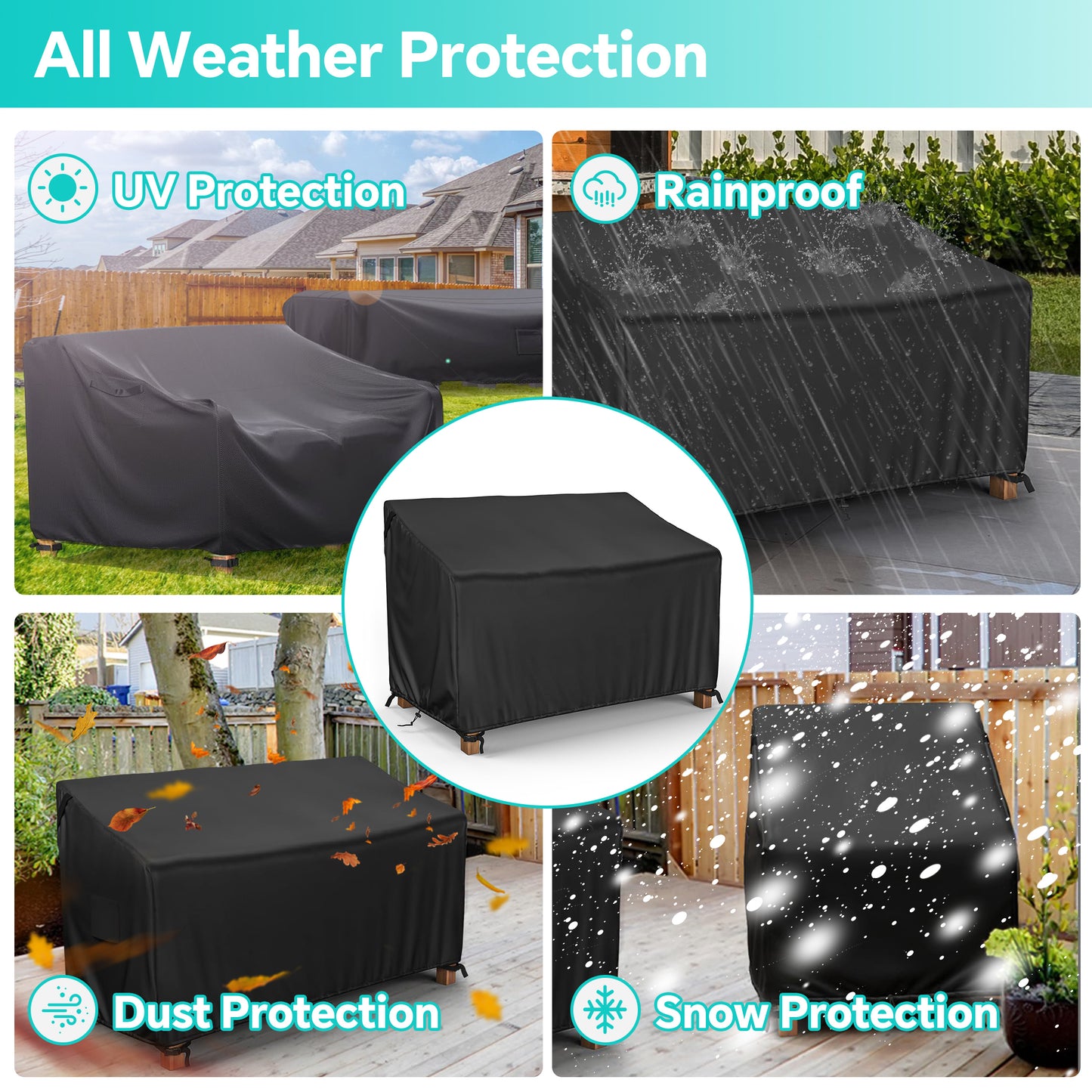 LCGOD Patio Sofa Cover Waterproof, 3-Seater Deep Lounge Loveseat Cover, Lawn Patio Furniture Cover, Heavy Duty Outdoor Couch Cover with Handle, 83" W x 39" D x 28" H
