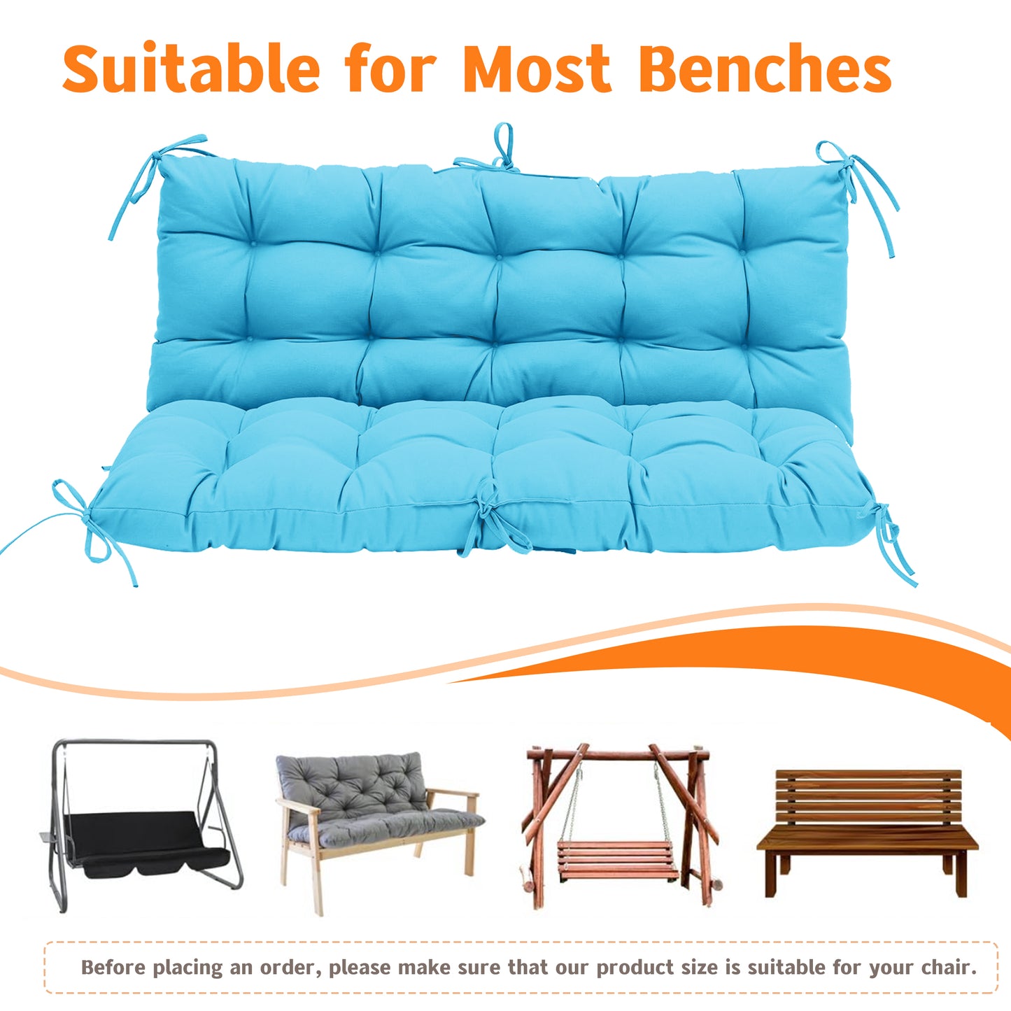 LCGOD Patio Bench Cushion, for Outdoor Swing Chair, Waterproof & Fade Resistant, 60x40x4 in, Blue