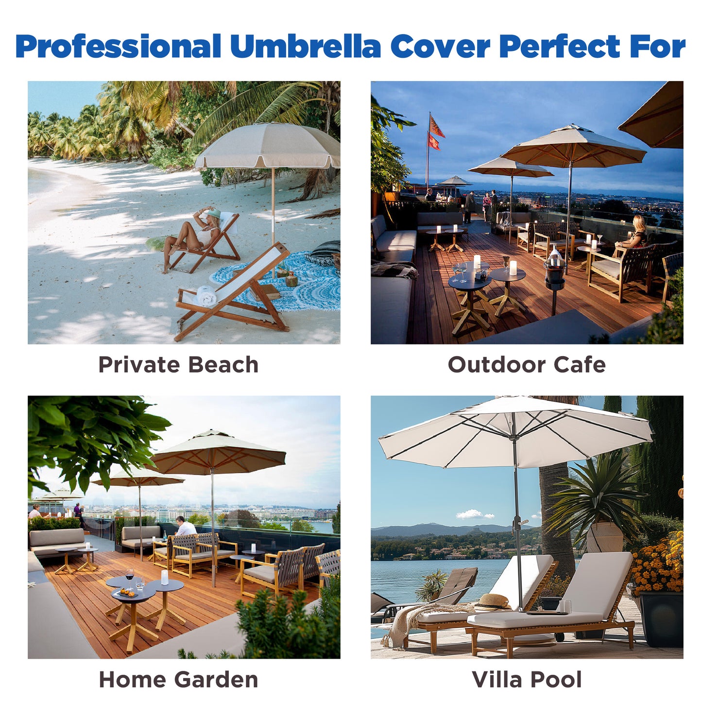Lcogd 420D Waterproof Patio Umbrella Cover 12'-14', Outdoor Dustproof Universal Umbrella Cover with Support Rods