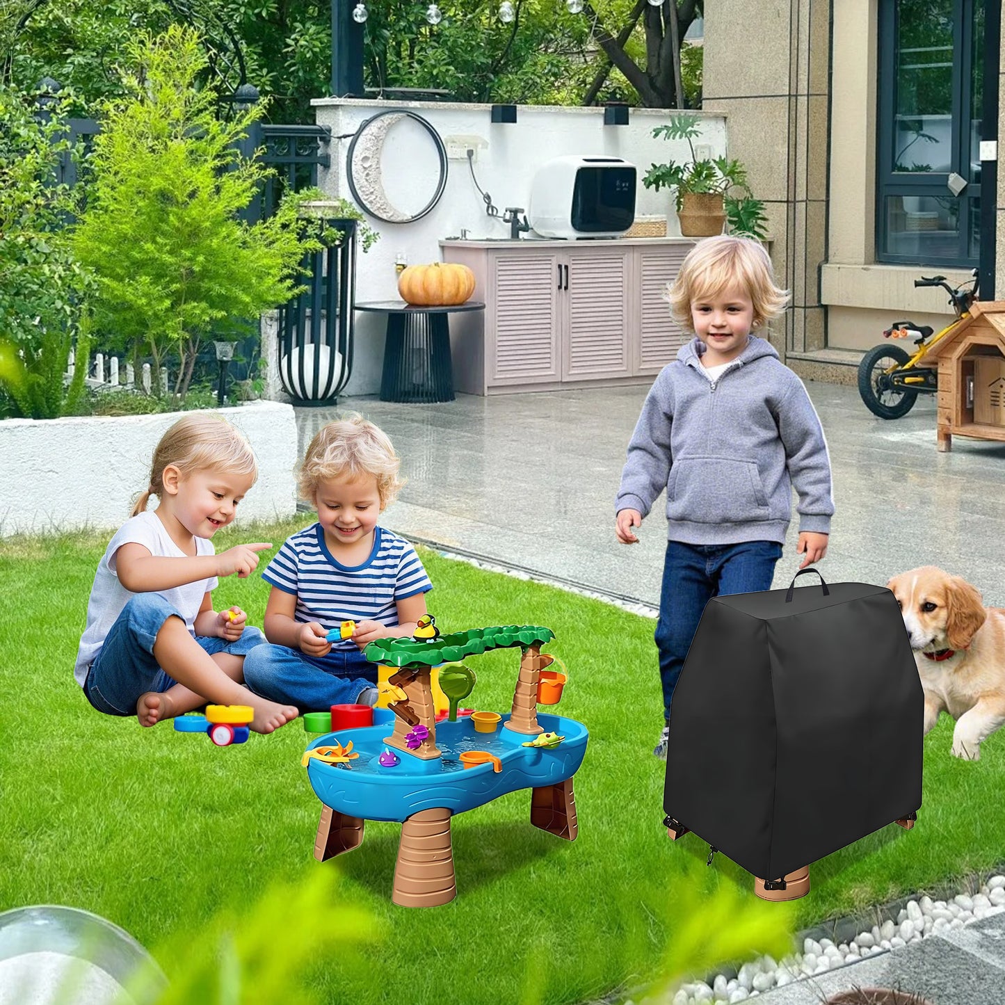 LCGOD Kids Water Table Cover, Heavy Duty Outdoor Play Table Cover, Waterproof Dustproof Anti-UV Patio Toys Cover, Fit Step2 Rain Showers Splash Pond Water Table, Cover Only