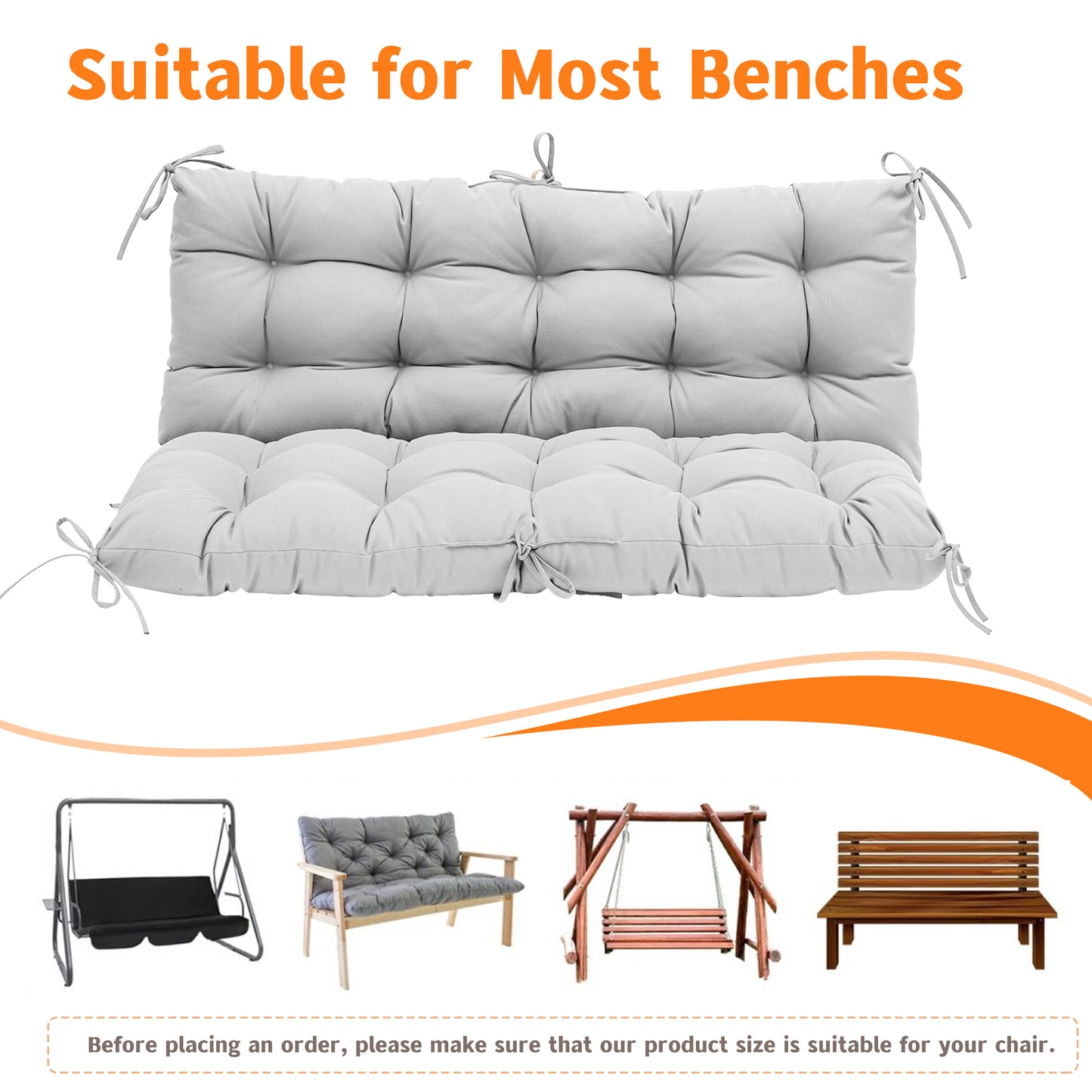 LCGOD Patio Bench Cushion, for Outdoor Swing Chair, Waterproof & Fade Resistant, 60x40x4 in, Gray