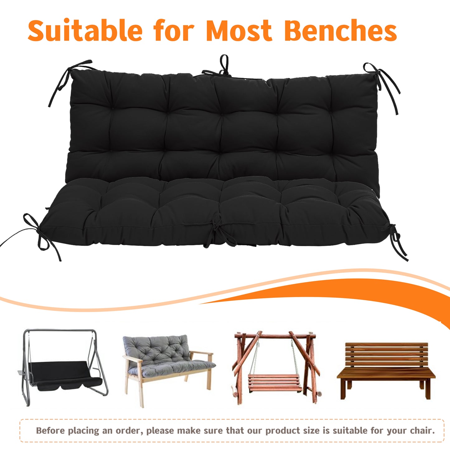 LCGOD Patio Bench Cushion, for Outdoor Swing Chair, Waterproof & Fade Resistant, 60x40x4 in, Black