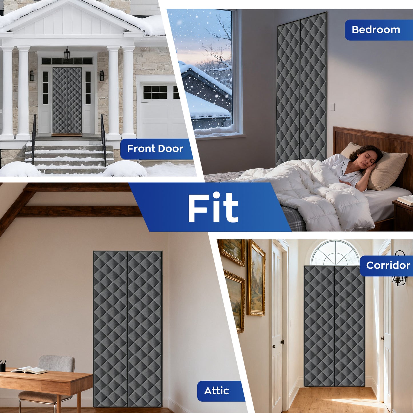 HioHa Magnetic Thermal Door Curtain - 32x80 Inch Insulated Winter Door Cover with Thickened Cotton, for Sliding Glass & Patio Doors to Block Cold Drafts - Black