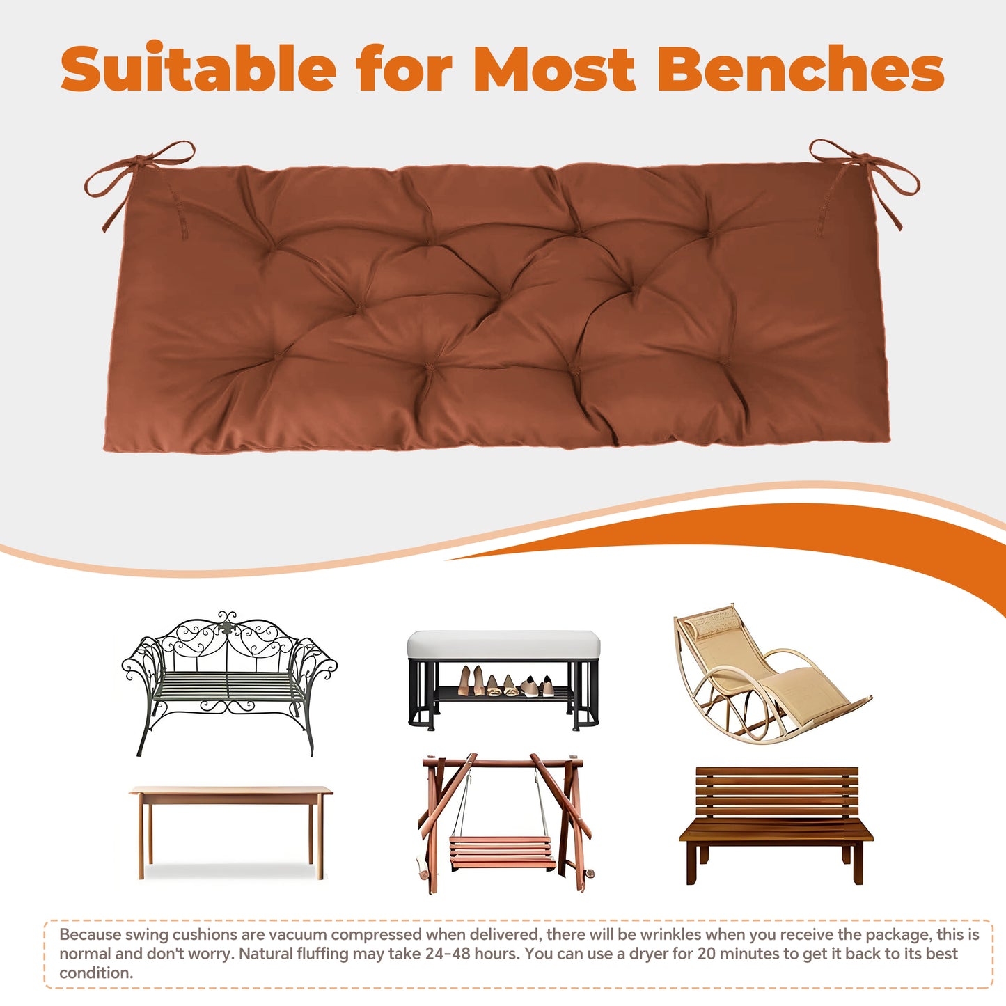 LCGOD Patio Swing Cushions, for Outdoor Bench , Waterproof & Fade-Resistant 60x20x3 in Coffee