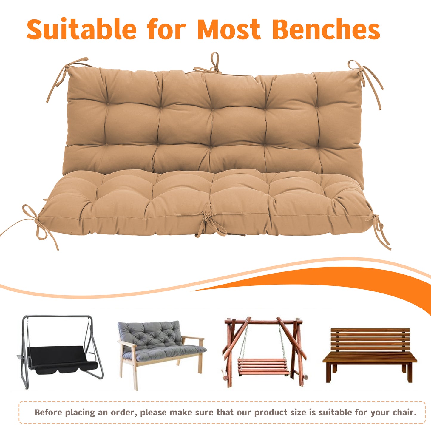 LCGOD Patio Bench Cushion, for Outdoor Swing Chair, Waterproof & Fade Resistant, 60x40x4 in, Coffee