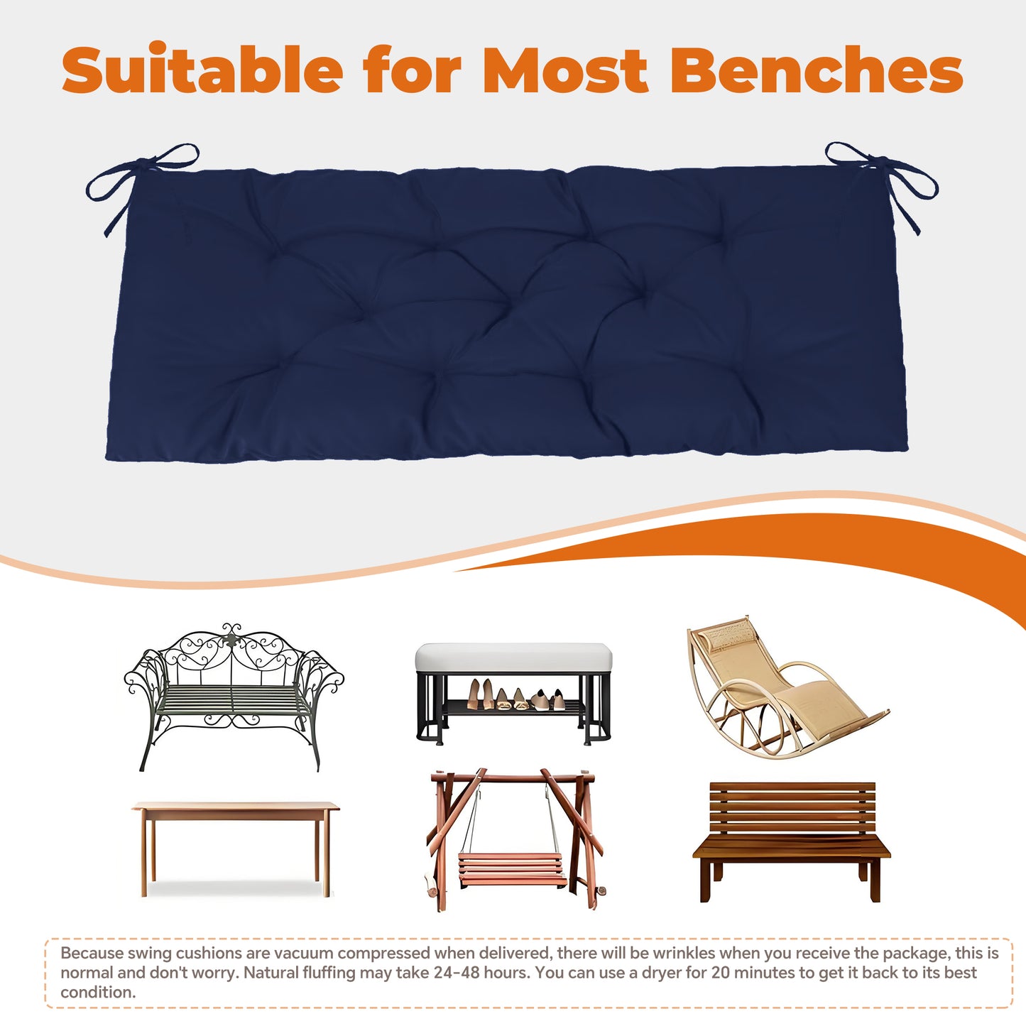 LCGOD Patio Swing Cushions, for Outdoor Bench , Waterproof & Fade Resistant 60x20x3 in Dark Blue