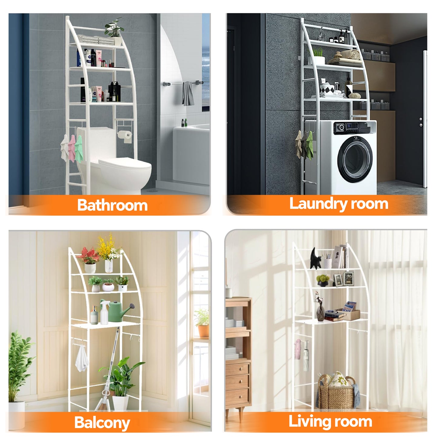 HioHa Over the Toilet Storage, Bathroom Organizer and Storage Shelf with Paper Holder and Hooks, New Over Toilet Storage Rack for Bathroom Laundry Room Balcony, 17.32"W White