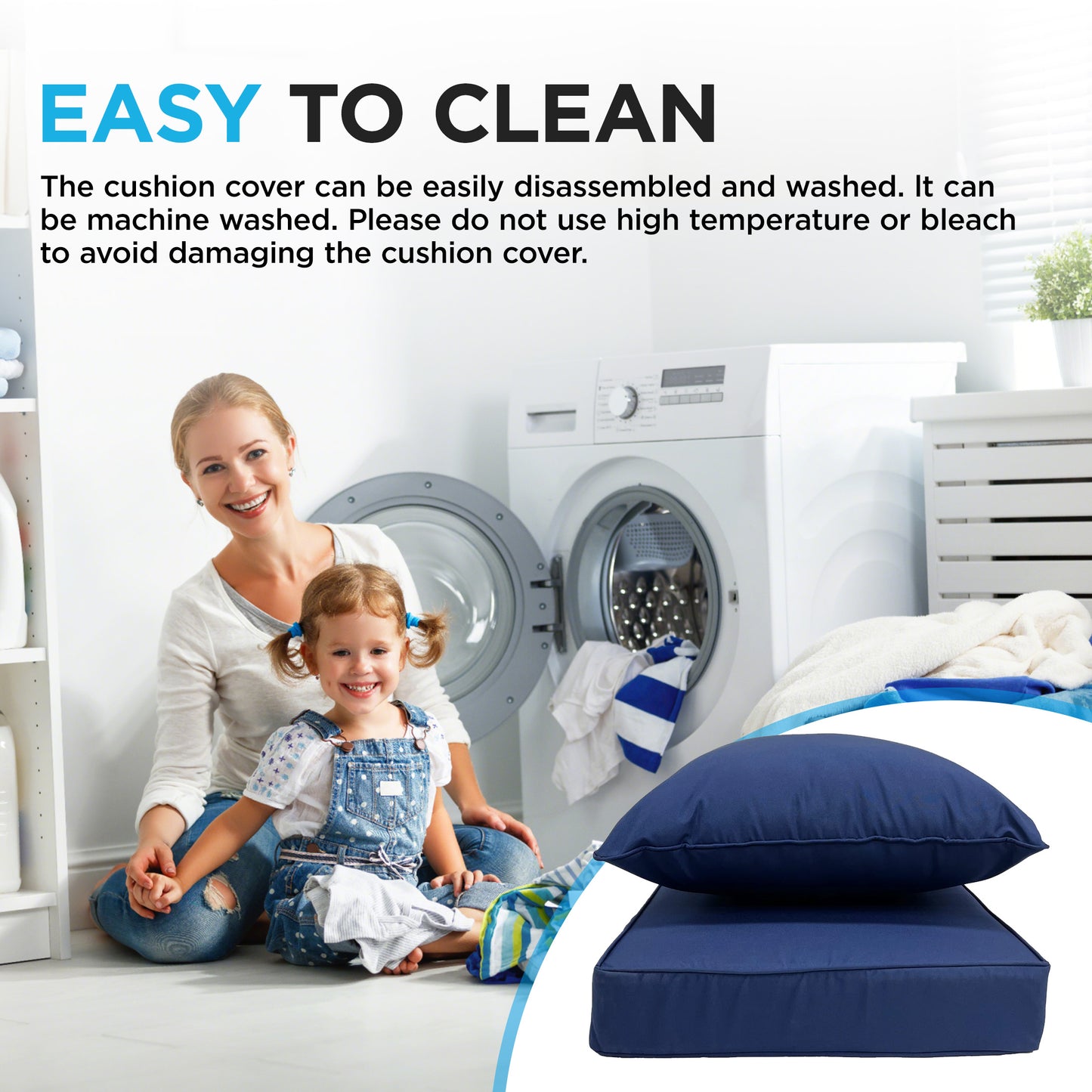 LCGOD Outdoor Chair Cushions Waterproof & Fade-Resistant, Deep Seat Cushion Set, 22x22 Inch, Blue