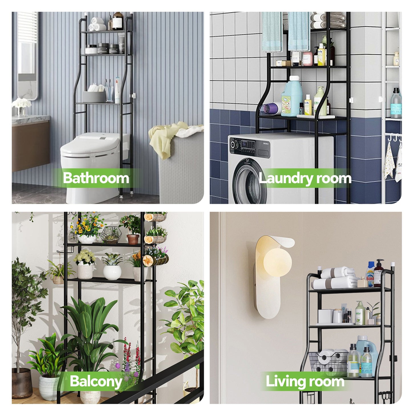 HioHa Over the Toilet Storage Rack, 3 Tier Bathroom Space Saver, Bathroom Corner Stand Storage Organizer Accessories Bathroom Towel Shelf 22"W Black