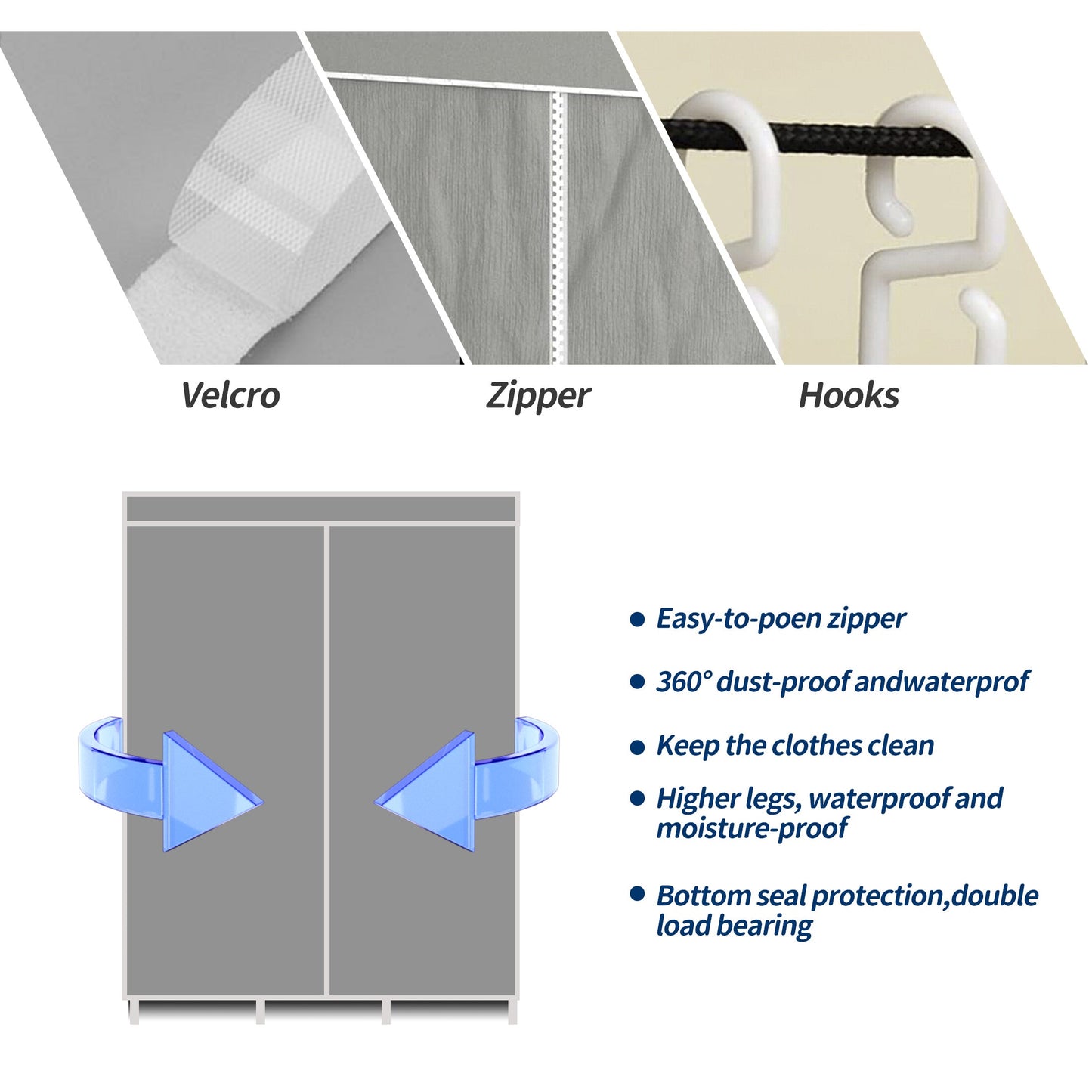 HioHa Wardrobe Closet, Portable Closet with Thickened Steel Pipe Steel Pipe, Clothes Storage Organizer with 3 Hanging Rods and 6 Storage Shelves and Side Pockets(Coffee)
