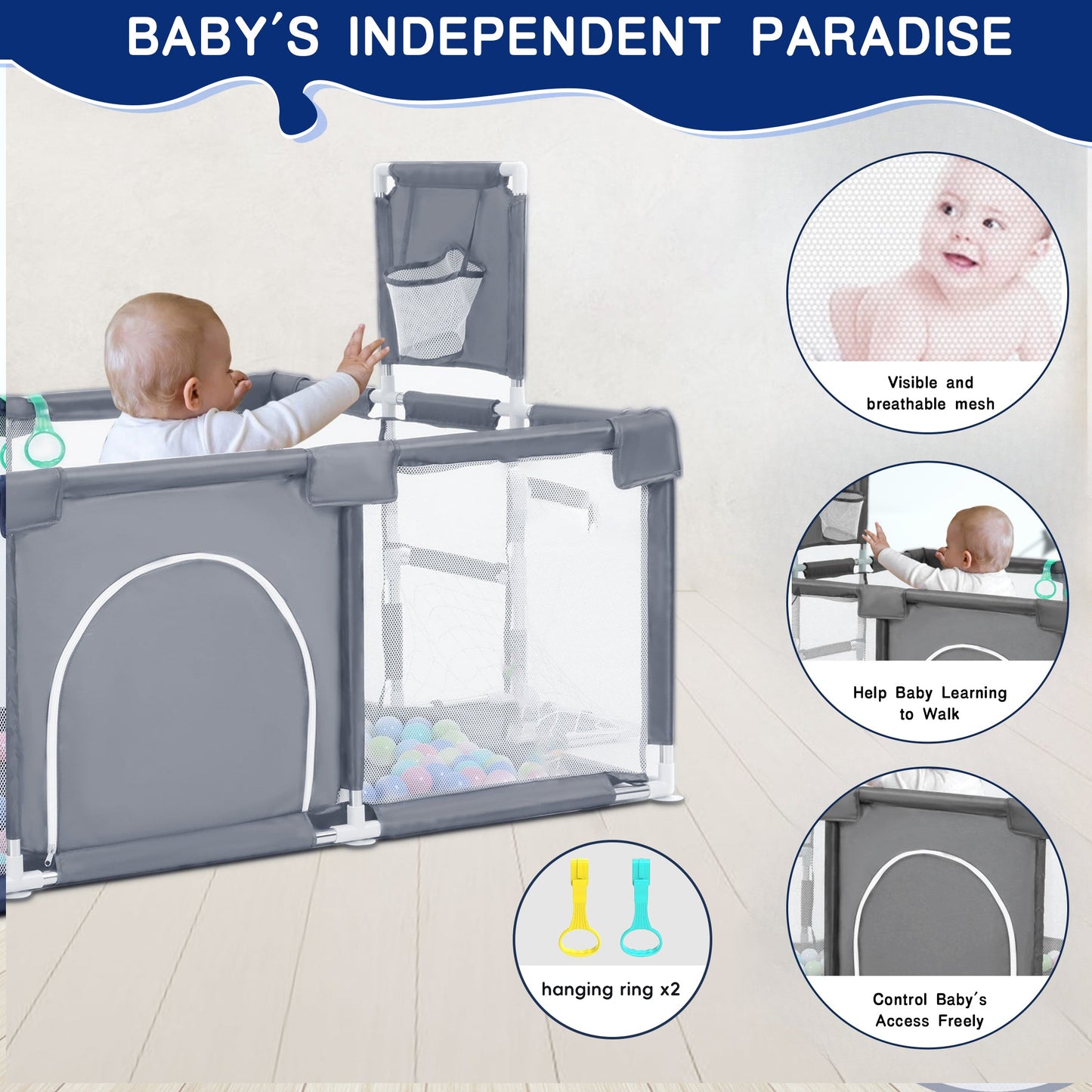 HioHa Baby Playpen, Portable Play Yard Baby Fences with Storage Bag for Infant Toddler(SWBP6)