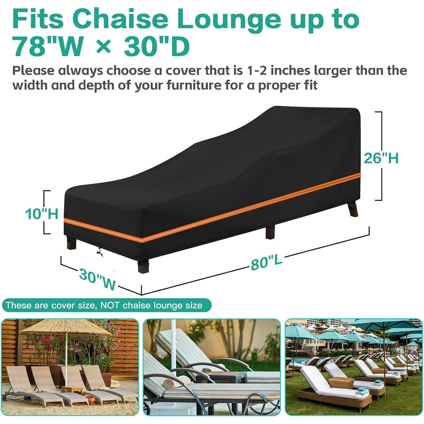 LCGOD Chaise Lounge Cover, Patio Lounge Chair Cover Waterproof and UV Resistant, Heavy Duty Outdoor Furniture Covers for Garden Sun Lounger, 79W x 30D x 28H in
