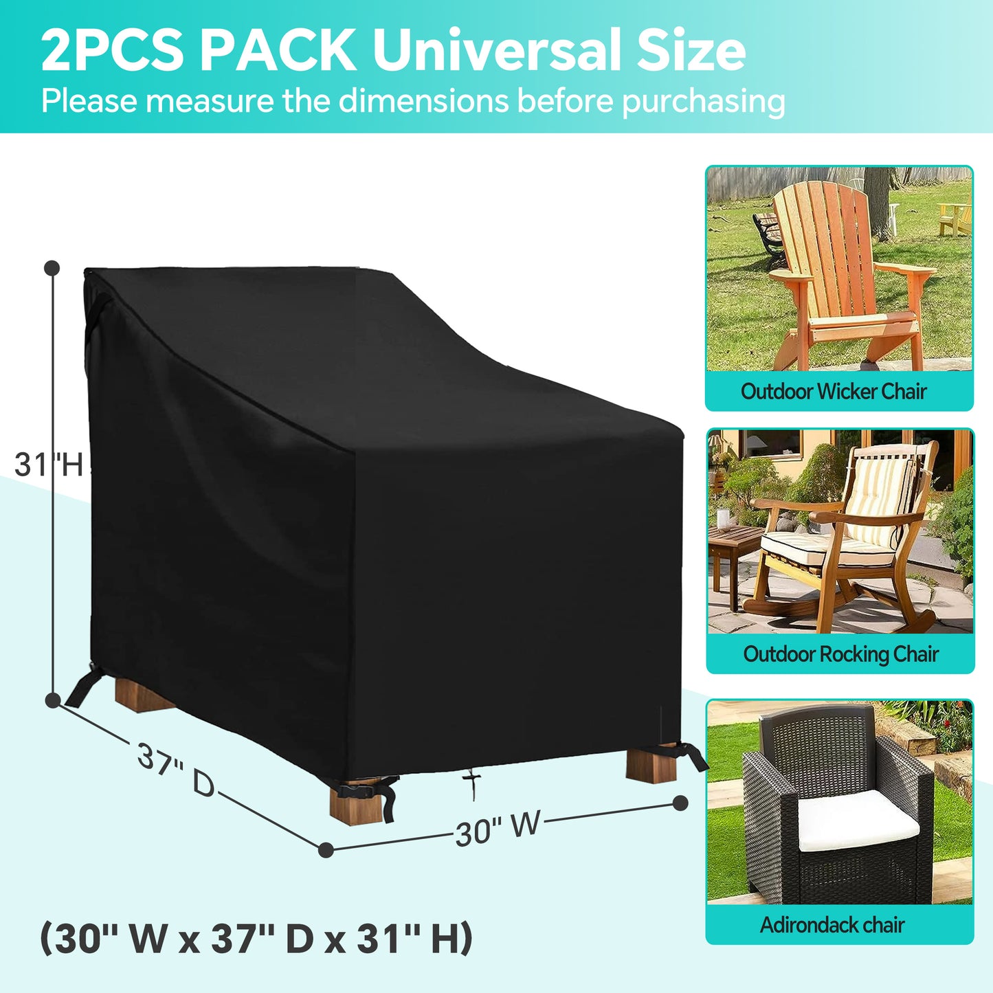 LCGOD Patio Chair Covers, Outdoor Lawn Furniture Covers 100% Waterproof, Lounge Deep Seat Large Cover with 600D Heavy Duty Oxford Cloth, 37" W x 30" D x 31" H(2PCS)
