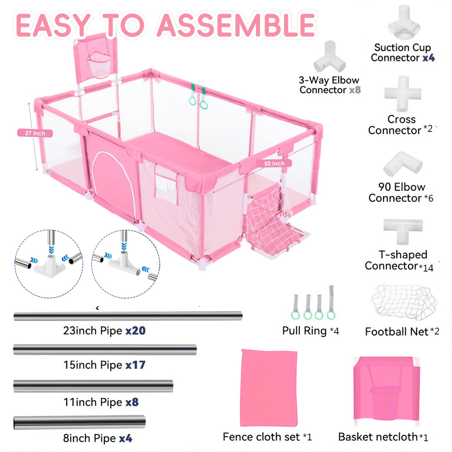 HioHa Large Baby Playpen, Big Baby Playard with Basketball Hoop, 71 inch Portable Play Yard Baby Fences with Storage Bag for Infant Toddler