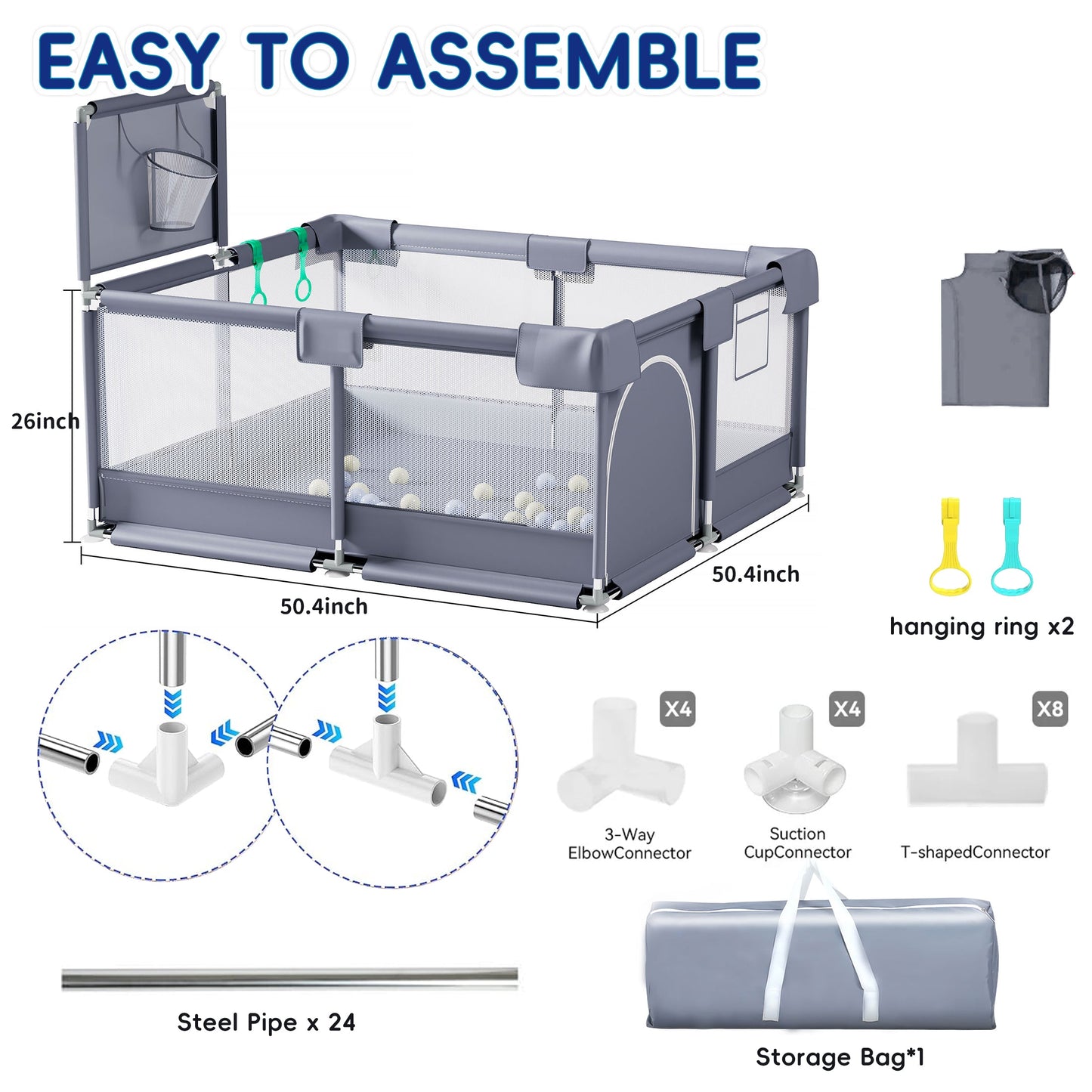HioHa Baby Playpen, Portable Play Yard Baby Fences with Storage Bag for Infant Toddler(SWBP6)