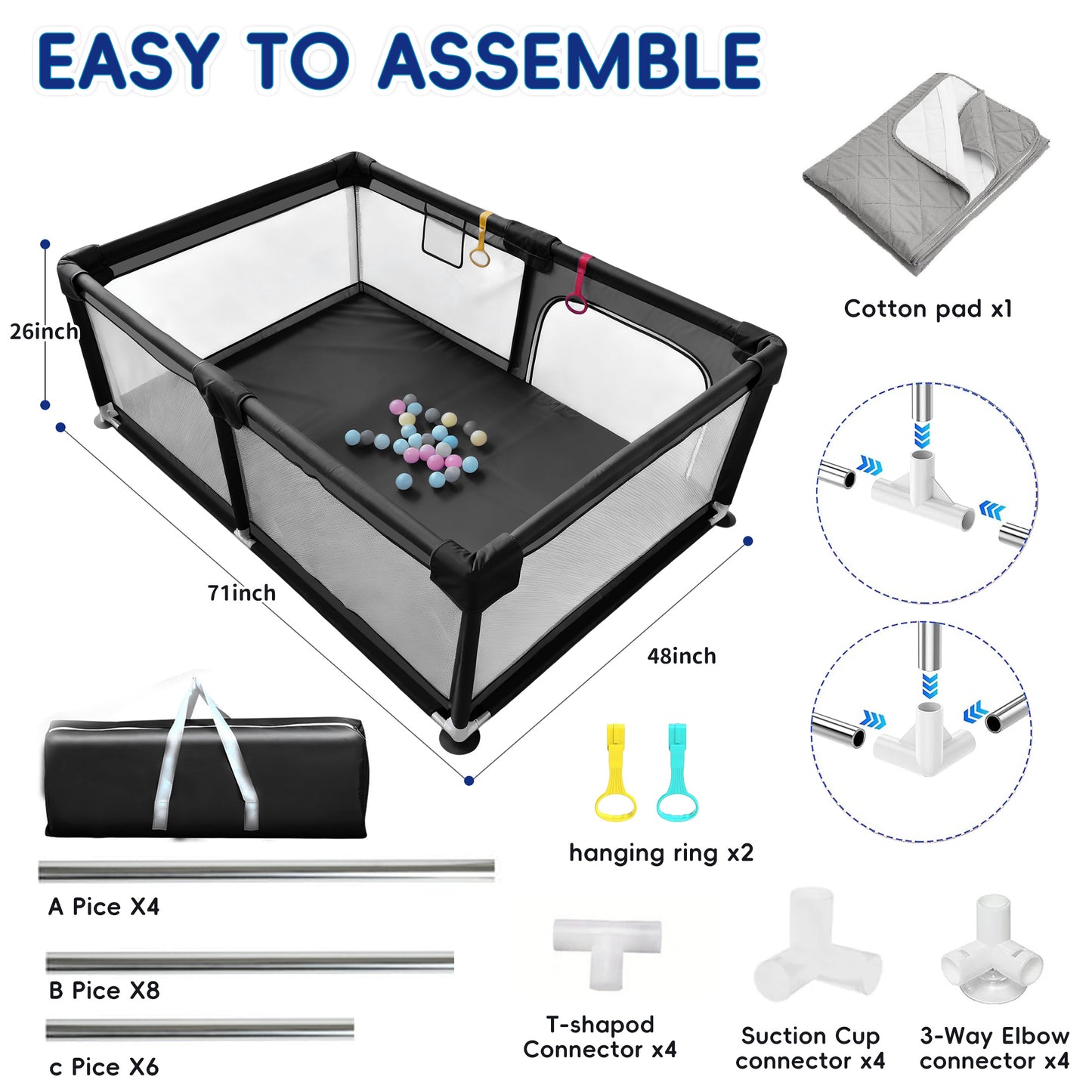 HioHa 71" Baby Playpen - Mat Included, Sturdy Steel Frame & Breathable Mesh Walls, Portable Indoor/Outdoor Play Yard