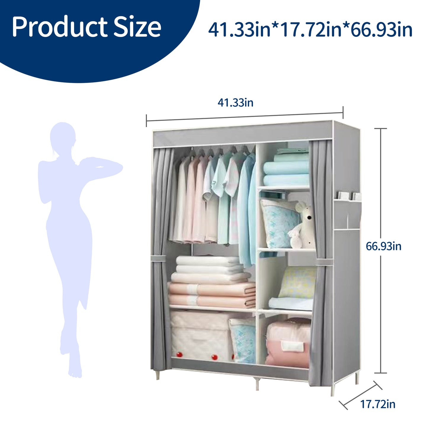 HioHa Portable Closet Storage Organizer Clothes Wardrobe Shoe Clothing Rack Shelf Dustproof Non-woven Fabric,Quick and Easy to Assemble 42inch