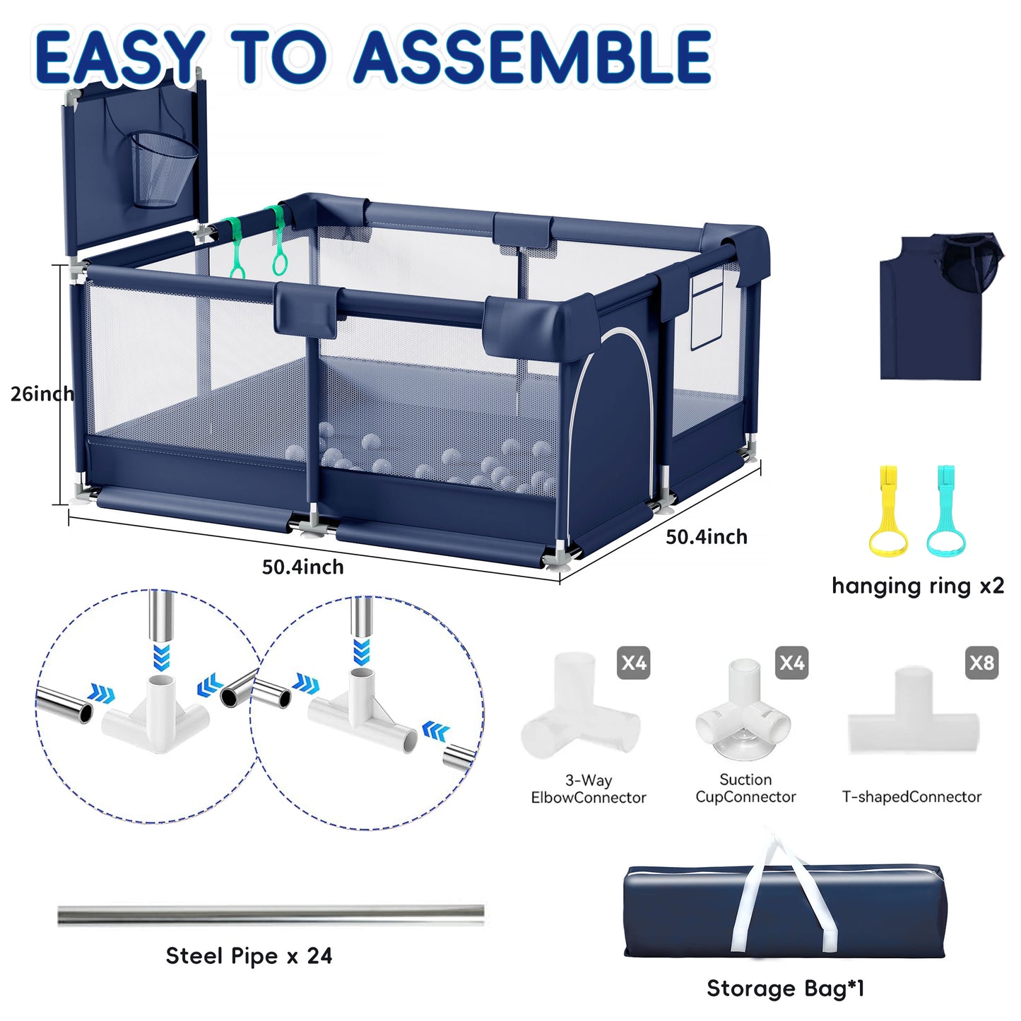 HioHa Baby Playpen, Big Playard with Basketball Hoop, Portable Play Yard Baby Fences with Storage Bag for Infant Toddler