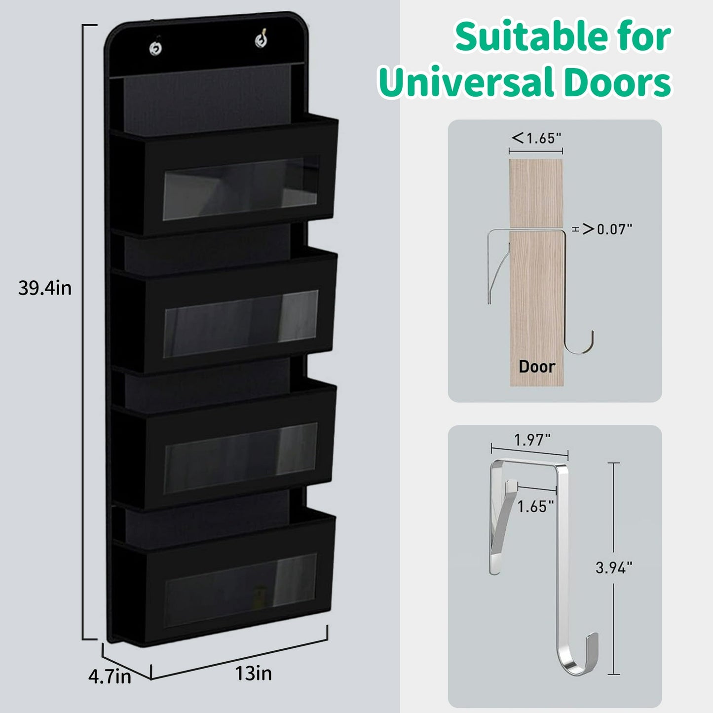 HioHa Over the Door Organizer, 4-Tier Hanging Closet Bathroom Storage with 6 Mesh Side Pockets, Wall Mount Toy Stuffed Animal Storage for Baby Essentials, Nursery, Bedroom, Bathroom, Dorm