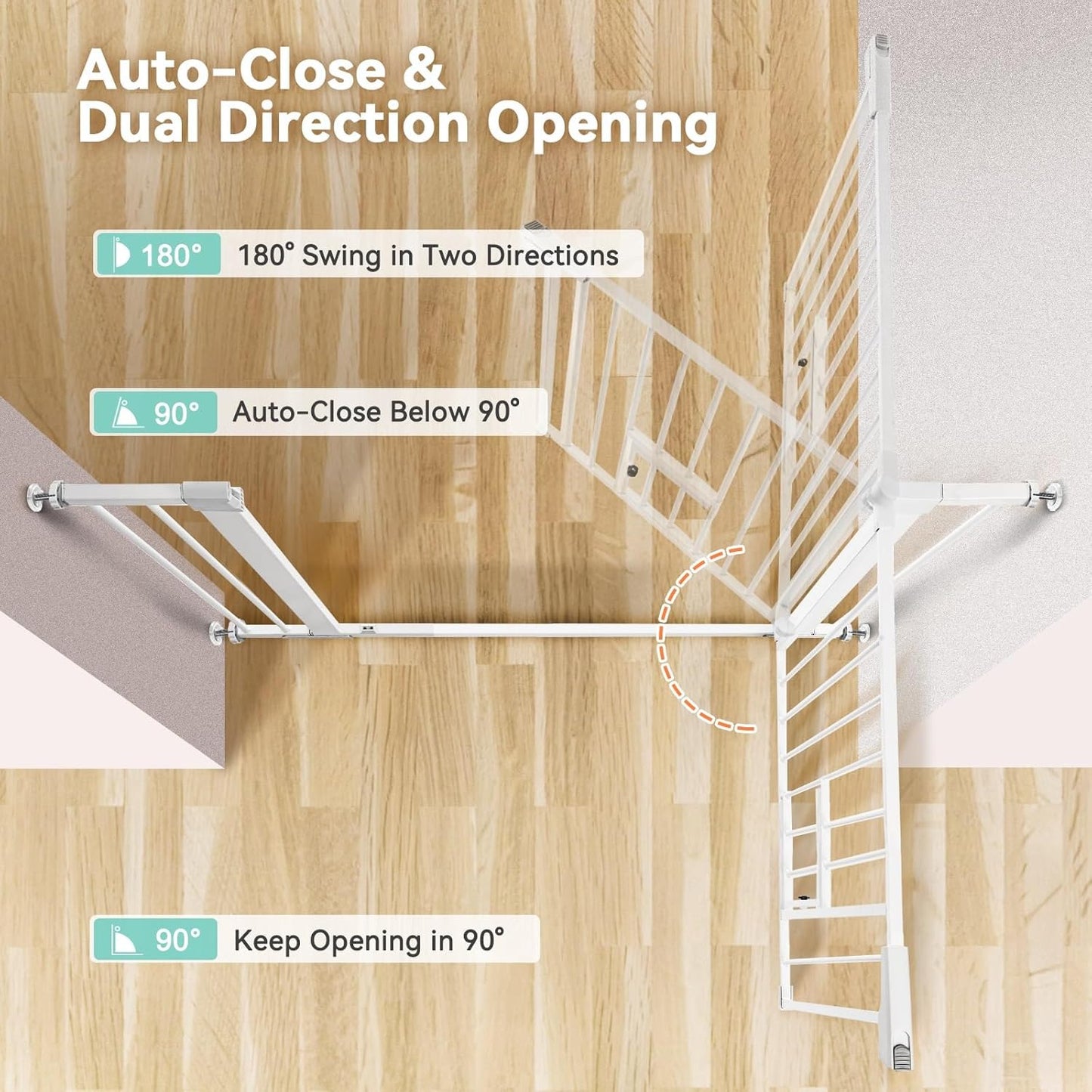 HioHa Baby Safety Gate, Extra Wide Dog Gate with Cat Door from 29.5in to 48.8in, Auto Close Easy Walk Thru Pet Gate, Pressure Mounted & Dual-Lock Design for Stairs, Doorway, House