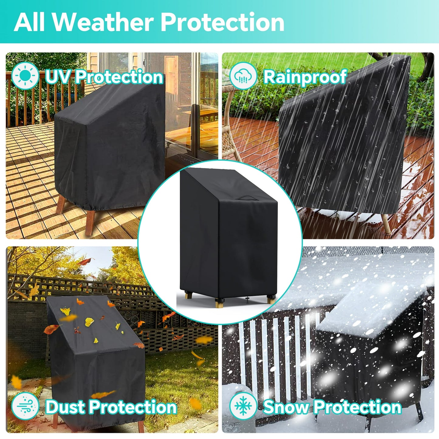 LCGOD Stackable Patio Chair Cover, Outdoor Chair Cover 100% Waterproof, High Back Lawn Patio Furniture Covers, Fits for 4-6 Stackable Dining Chairs, 2PCS, 28"Wx36"Dx47"H