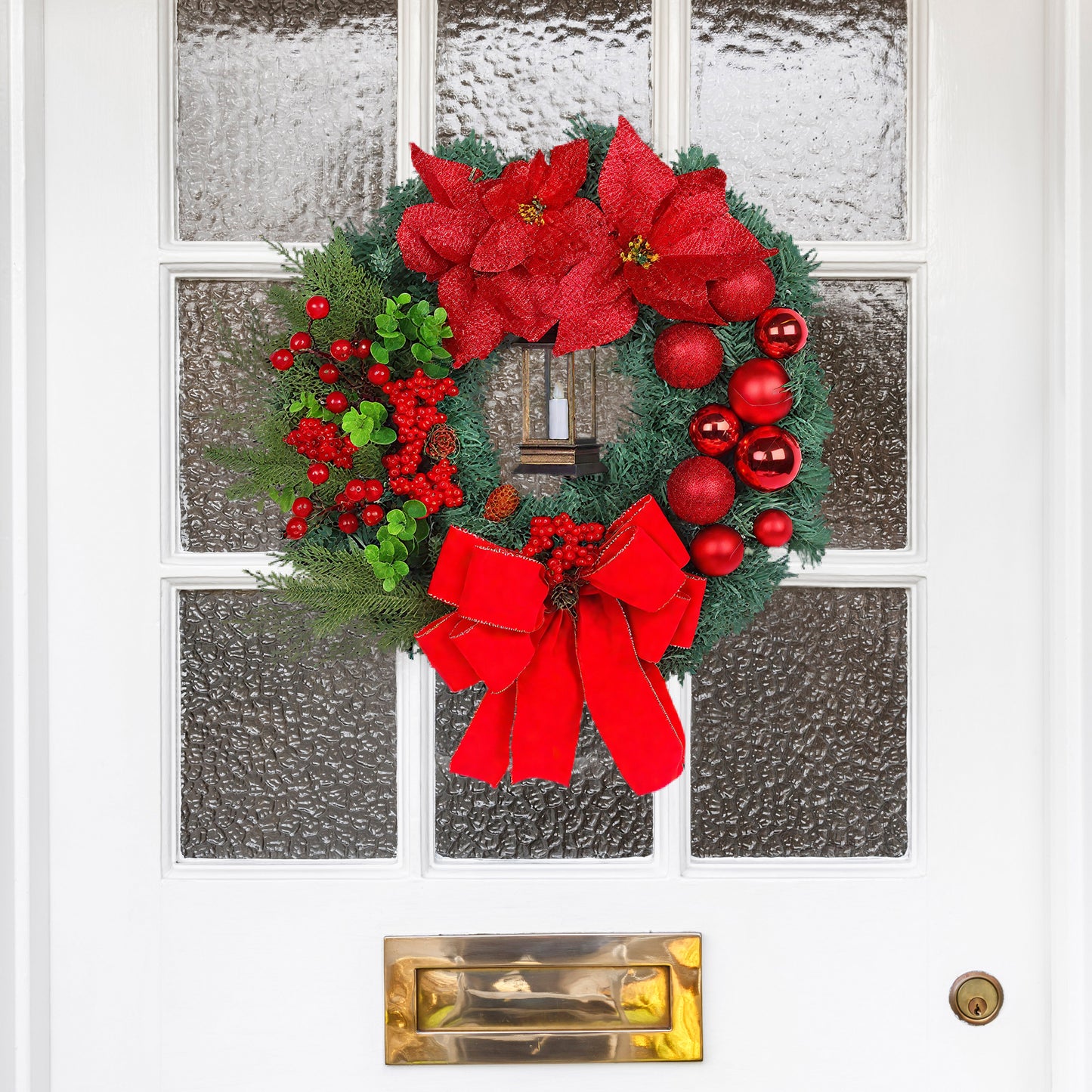HioHa Christmas Wreaths & Fall Wreath for Front Door, 16-inch Artificial Decor with Pine Cones & Berries for Indoor Outdoor Use