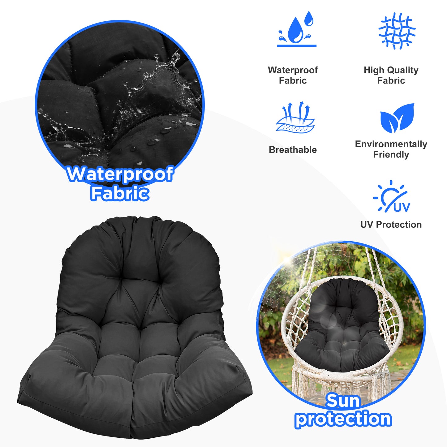 LCGOD 4" Thick Egg Chair Cushion, PP Cotton Filling, Removable Waterproof Cover, Non-Slip for Hanging Swing, Patio Garden & Indoor Lounger