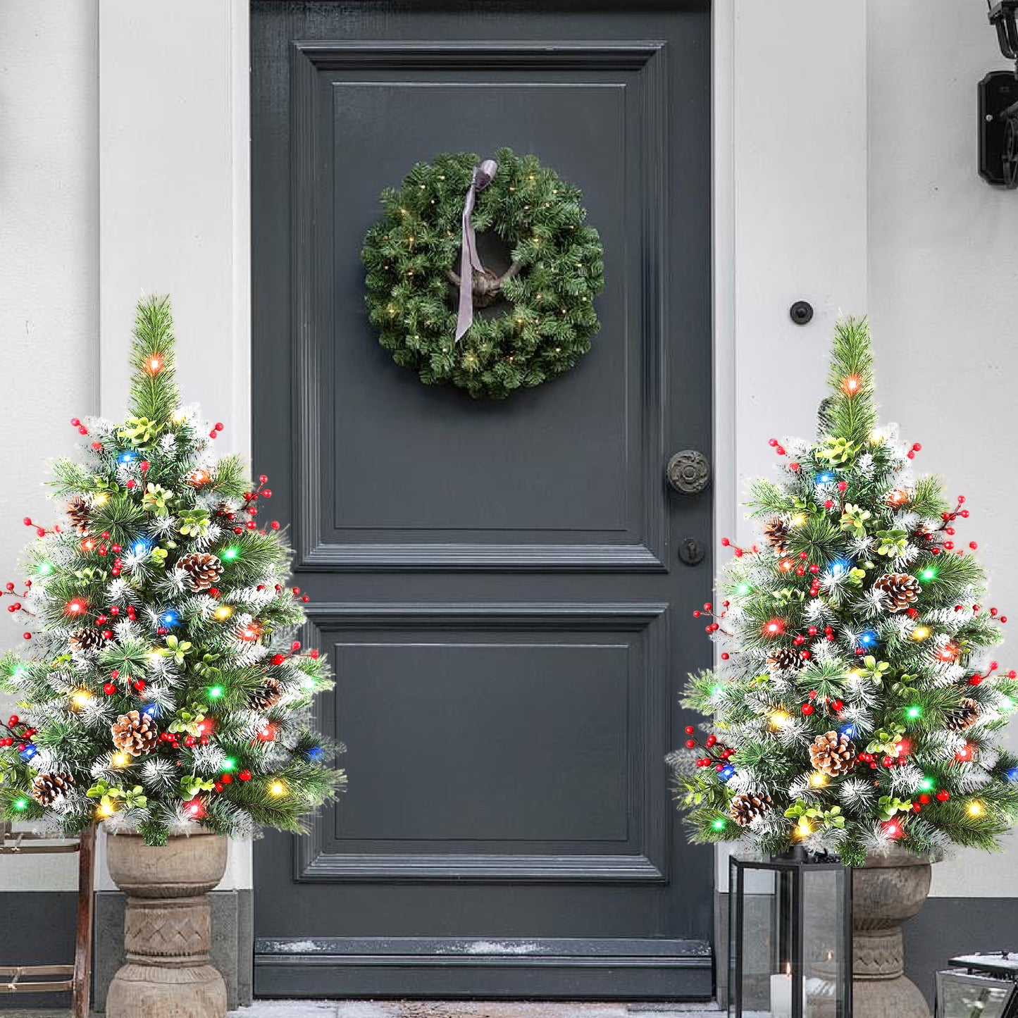 HioHa Pre-lit Christmas Planter Filler, Outdoor/Indoor LED Bushes with 8 Modes Warm White Lights, Pine Cones & Berries