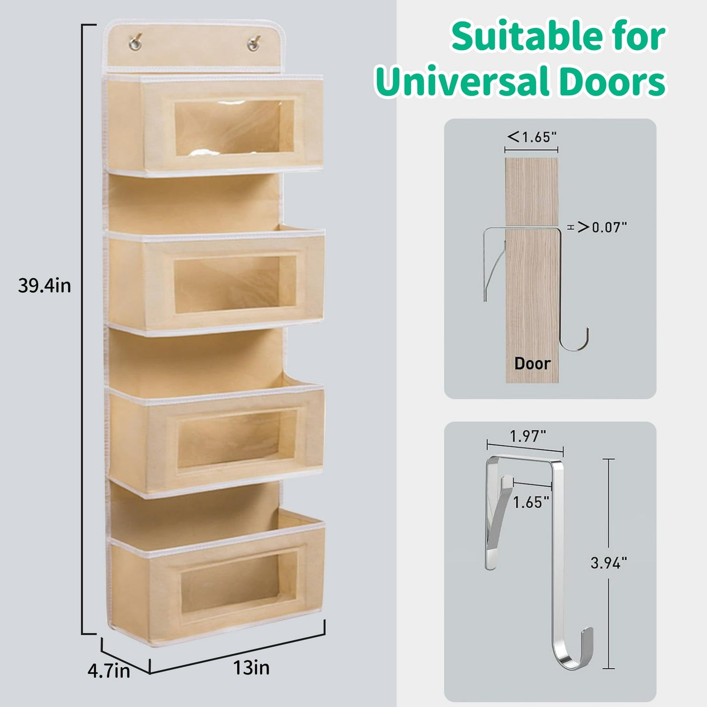 HioHa Over the Door Organizer, 4-Tier Hanging Closet Bathroom Storage with 6 Mesh Side Pockets, Wall Mount Toy Stuffed Animal Storage for Baby Essentials, Nursery, Bedroom, Bathroom, Dorm