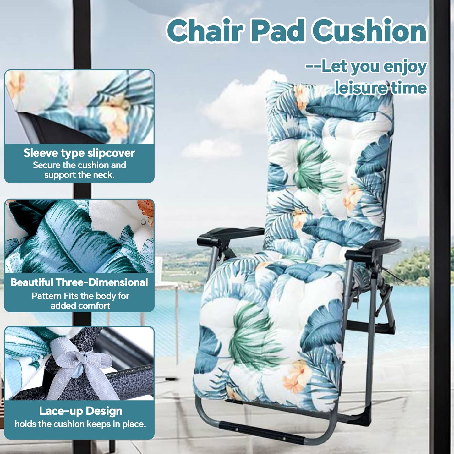 HioHa Lounge Chaise Chair Cushion,High Back Cushion Rocking Chair Padded Sofa Mat with Pillow 67x20x3.15 Inch