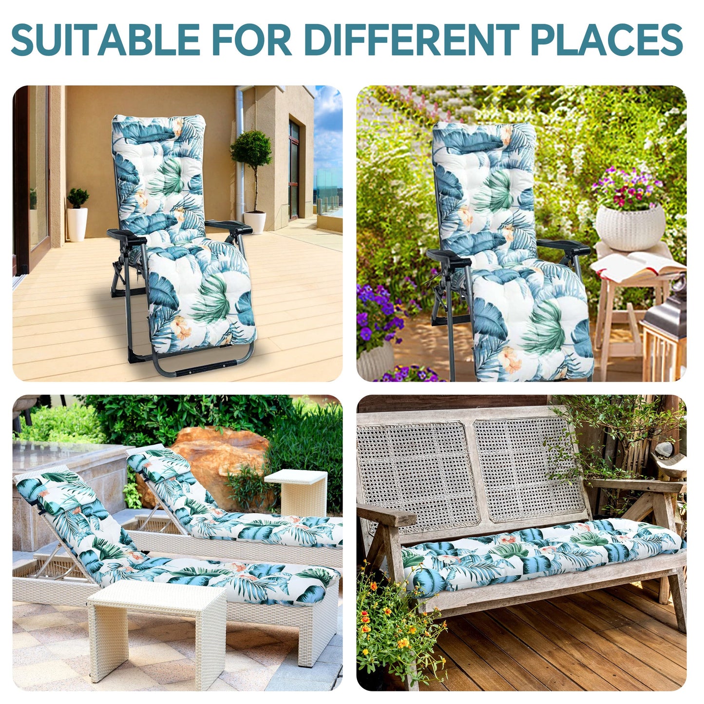 HioHa Lounge Chaise Chair Cushion,High Back Cushion Rocking Chair Padded Sofa Mat with Pillow 67x20x3.15 Inch