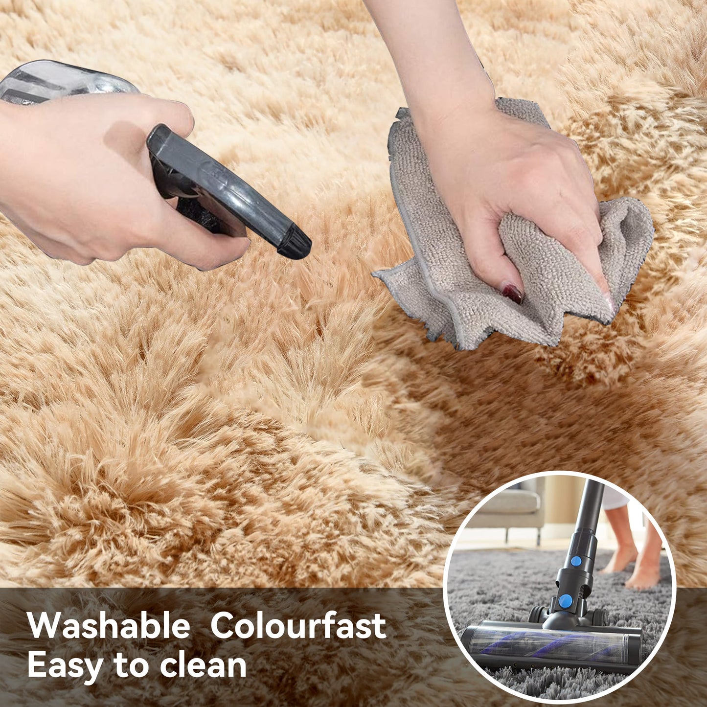 HioHa Area Rugs, 10ftx8ft Shaggy Area Rugs for Living Room Bedroom, Soft Fluffy Rugs& Plush Decorative Rug for Indoor Home Floor Carpet Mat Light Khaki