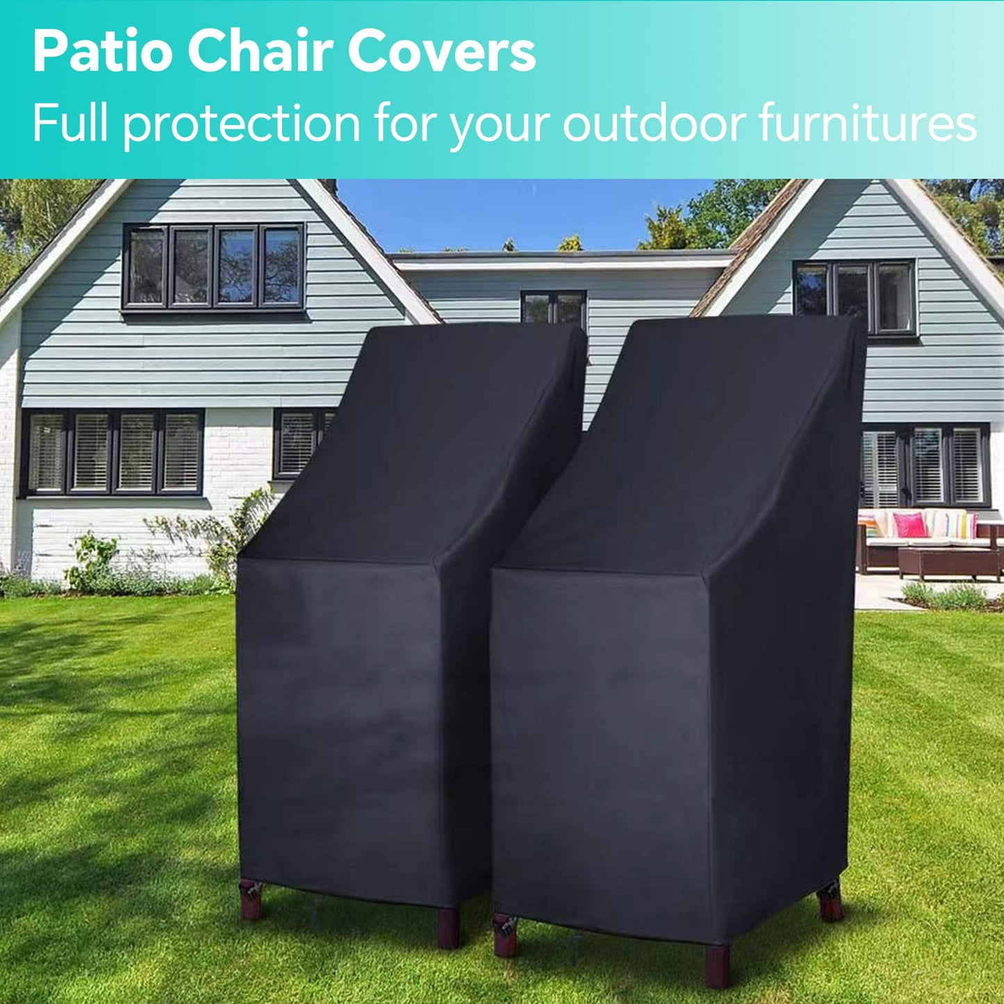 LCGOD Stackable Patio Chair Cover, Outdoor Chair Cover 100% Waterproof, High Back Lawn Patio Furniture Covers, Fits for 4-6 Stackable Dining Chairs, 2PCS, 28"Wx36"Dx47"H