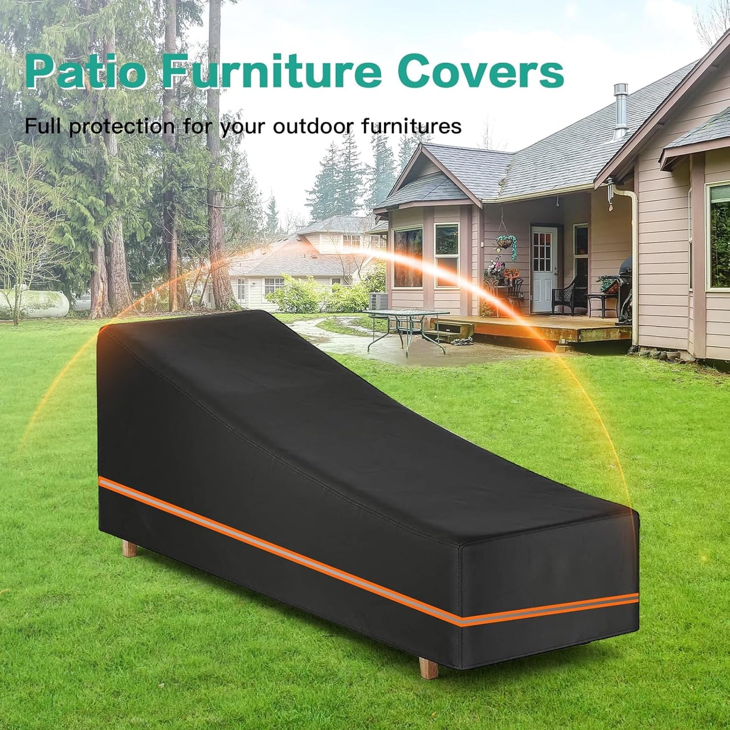 LCGOD Chaise Lounge Cover, Patio Lounge Chair Cover Waterproof and UV Resistant, Heavy Duty Outdoor Furniture Covers for Garden Sun Lounger, 79W x 30D x 28H in