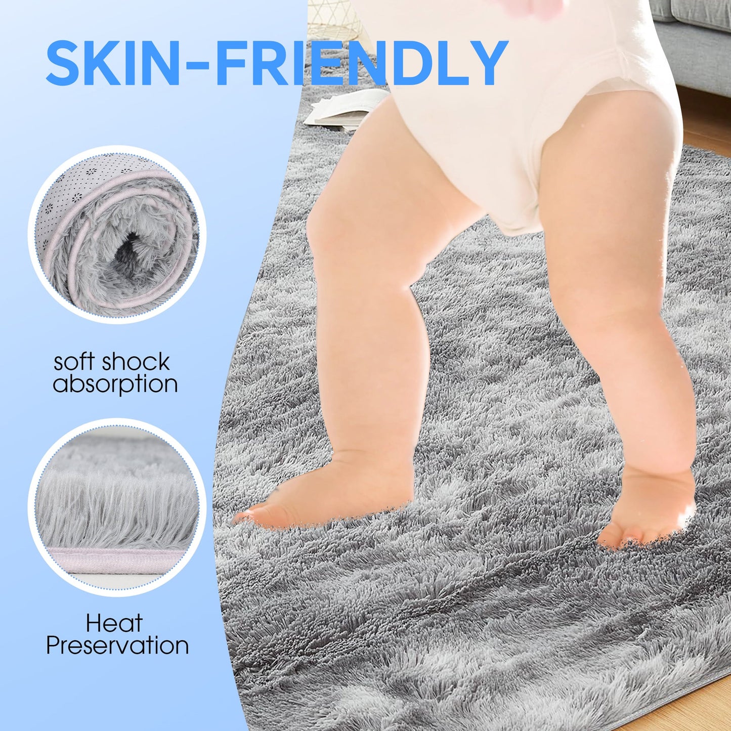 HioHa Area Rugs ,10ft x 8ft Shaggy Area Rugs for Living Room Bedroom£¬Soft Fluffy Rugs & Plush Decorative Rug for Indoor Home Floor Carpet Mat Light Gray
