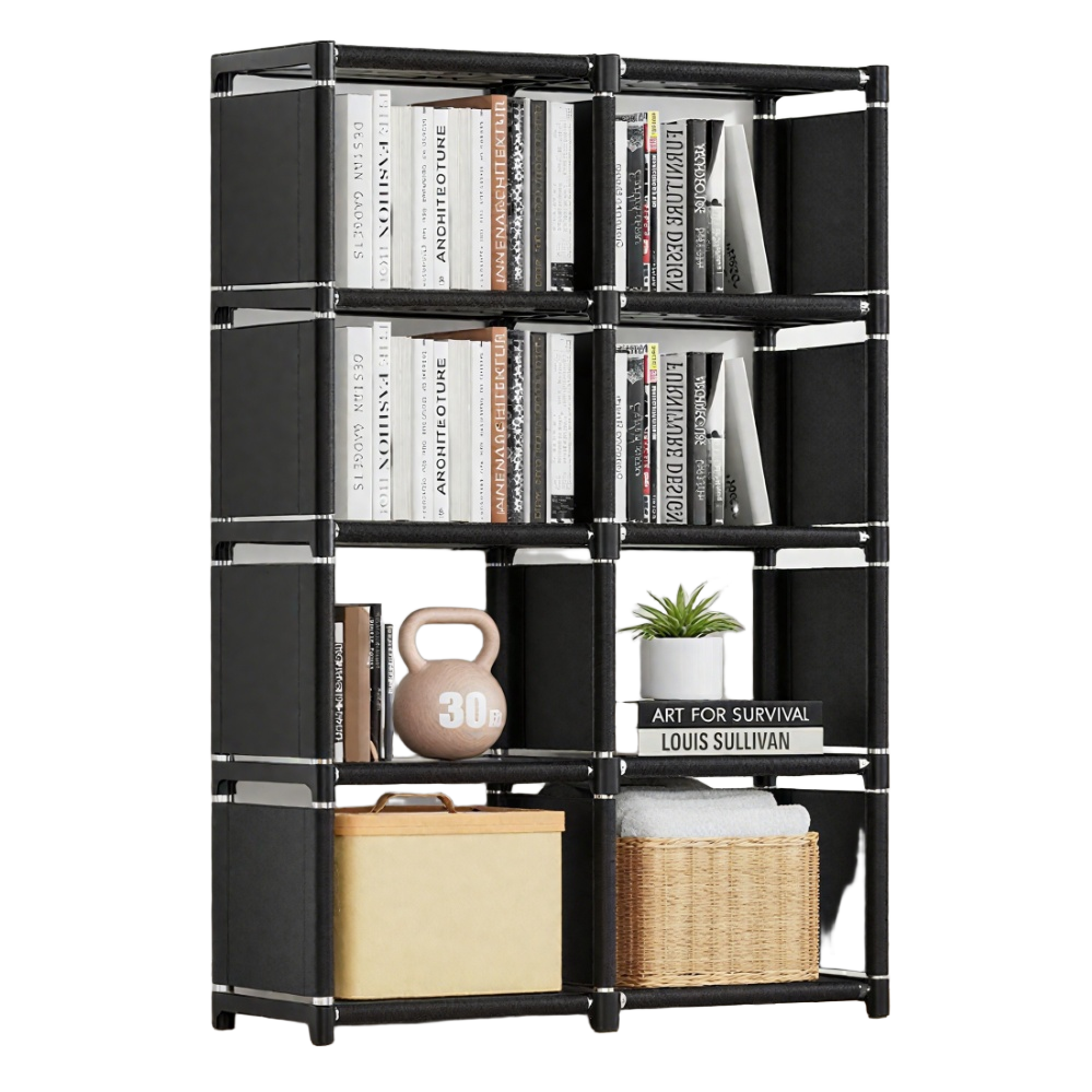HioHa 8-Cube Storage Organizer, Portable Folding Bookshelf with Adjustable Shelves , Space Saving Unit for Home Office Closet ,Black