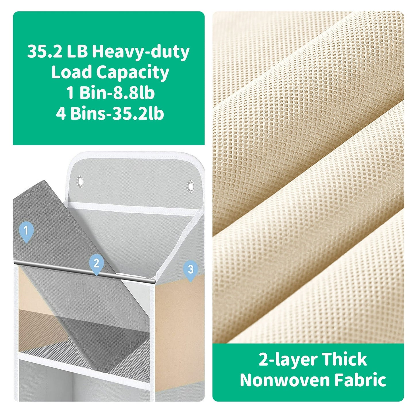 HioHa Over the Door Organizer, 4-Tier Hanging Closet Bathroom Storage with 6 Mesh Side Pockets, Wall Mount Toy Stuffed Animal Storage for Baby Essentials, Nursery, Bedroom, Bathroom, Dorm