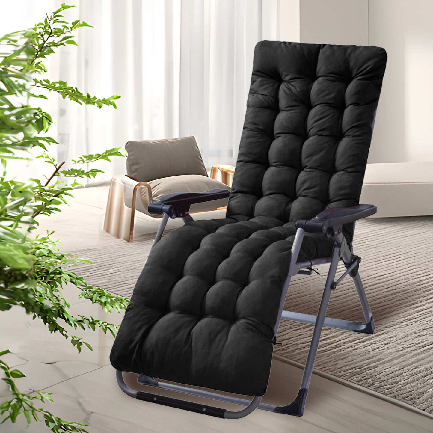 HioHa Lounge Chaise Chair Cushion,High Back Cushion Rocking Chair Padded Sofa Mat with Pillow 67x20x3.15 Inch