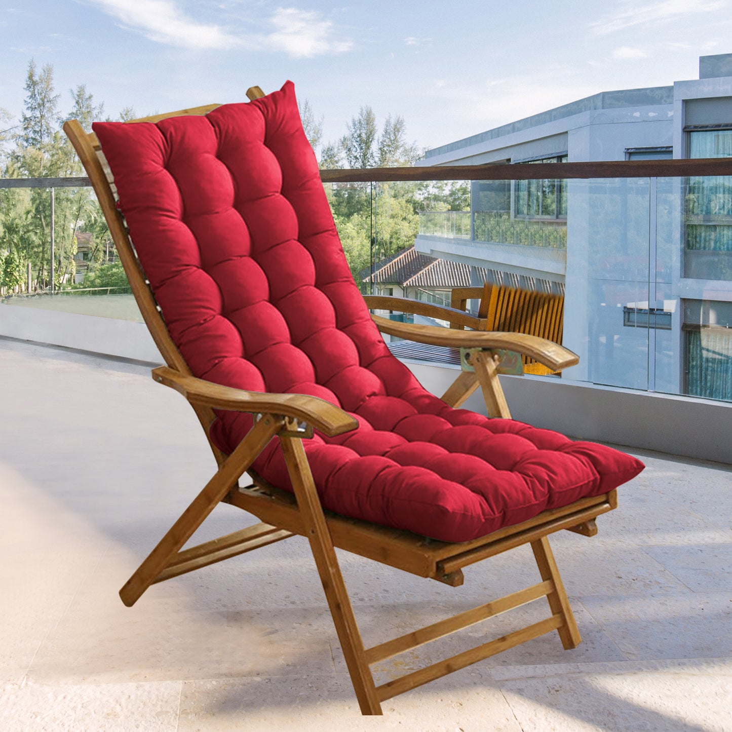 HioHa Rocking Chair Cushion, 49x19x3 inch Lounge Chaise Chair Cushion with Ties, Thickened Recliner Cushion Double-Sided Foldable(Reddish Brown)