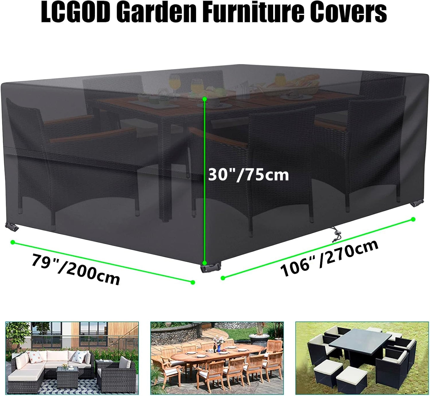 LCOGD Patio Furniture Cover ,Waterproof Outdoor Sectional Couch Set Covers ,General Purpose, Outside Table and Chair Covers,Rectangular Heavy Duty Weatherproof 106”Lx79”Wx30”H