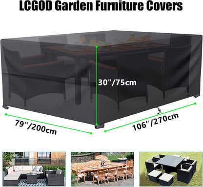 LCOGD Patio Furniture Cover ,Waterproof Outdoor Sectional Couch Set Covers ,General Purpose, Outside Table and Chair Covers,Rectangular Heavy Duty Weatherproof 106”Lx79”Wx30”H