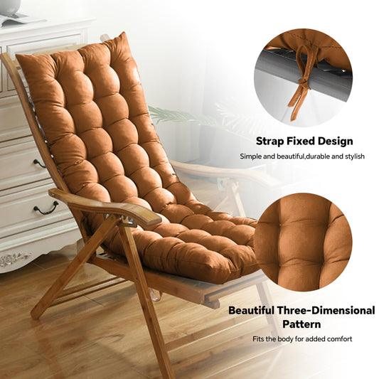 HioHa Rocking Chair Cushion, 49x19x3 inch Lounge Chaise Chair Cushion with Ties, Thickened Recliner Cushion Double-Sided Foldable(Brown)