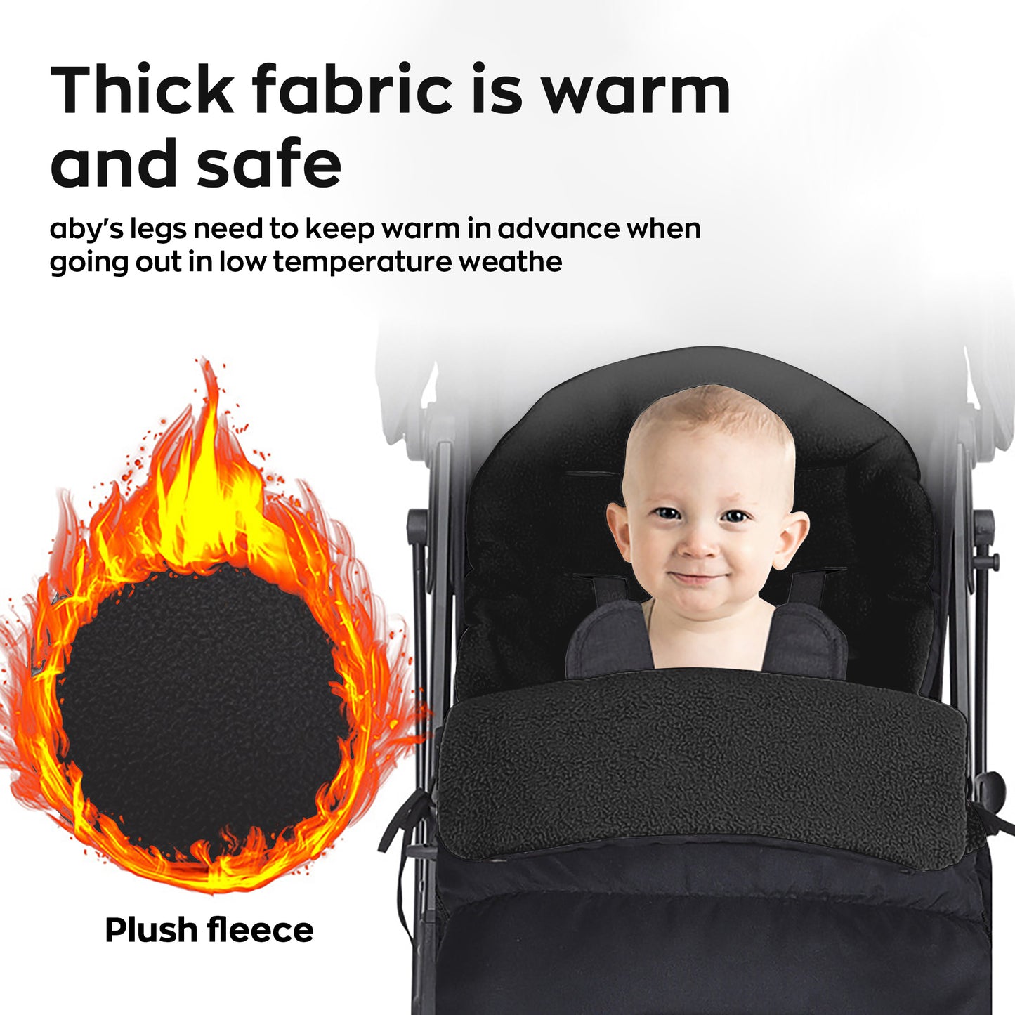 HioHa Universal Baby Stroller Footmuff, Winter Warm Pram Sack with 5-Point Harness Opening, Windproof & Water-Resistant, Machine Washable Cosy Liner for Newborn to Toddler, Fits Most Strollers Black