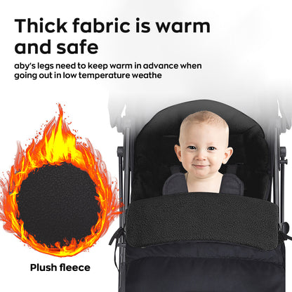 HioHa Universal Baby Stroller Footmuff, Winter Warm Pram Sack with 5-Point Harness Opening, Windproof & Water-Resistant, Machine Washable Cosy Liner for Newborn to Toddler, Fits Most Strollers Black