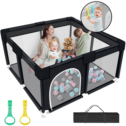 HioHa 52" x 52" Baby Playpen, Portable Play Yard with Sturdy Steel Frame & Breathable Mesh, Indoor Outdoor Baby Play Area