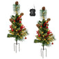 HioHa Solar Christmas Tree, 2 Pack Outdoor Mini Christmas Tree with Red Berries & Pine Cones, Waterproof Light Up Xmas Tree Stakes for Yard Garden Lawn Pathway Decor