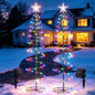 HioHa Solar Outdoor Spiral Christmas Tree Stake Lights, 35 Inch Metal LED Decor Tree with Star Topper, Waterproof Solar Landscape Light for Yard Lawn Pathway Holiday Decoration